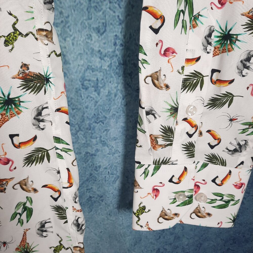 Animal Zoo Print Long Sleeve Shirt Men 39/15.5 Regular Fit Oscar of Sweden - Picture 3 of 7